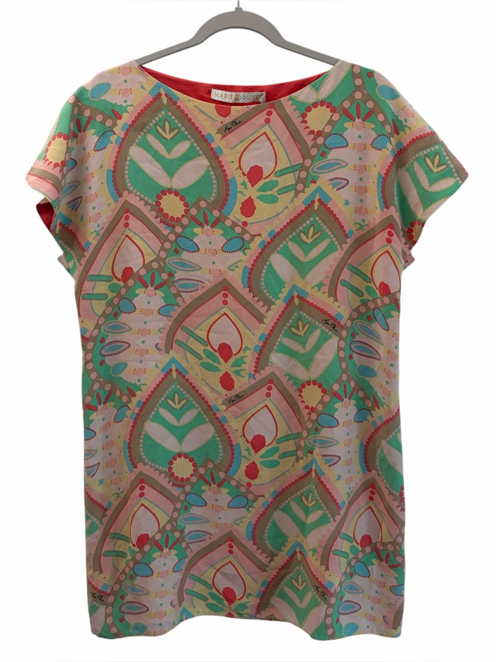Marie Oliver 100% Silk Pastel Retro 70s Print Mini Dress Small Resortwear Party
